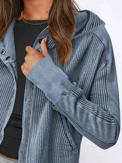 Waffle Knit Zip-Up Jacket - Bitsy Gypsy Boutique