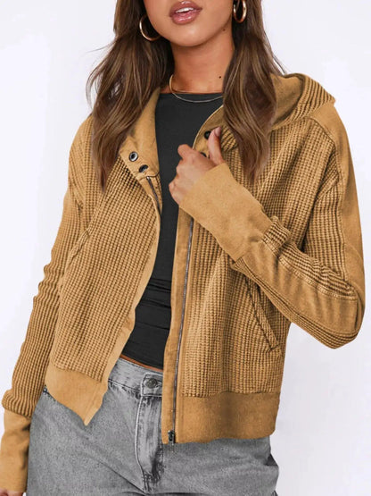 Waffle Knit Zip-Up Jacket - Bitsy Gypsy Boutique