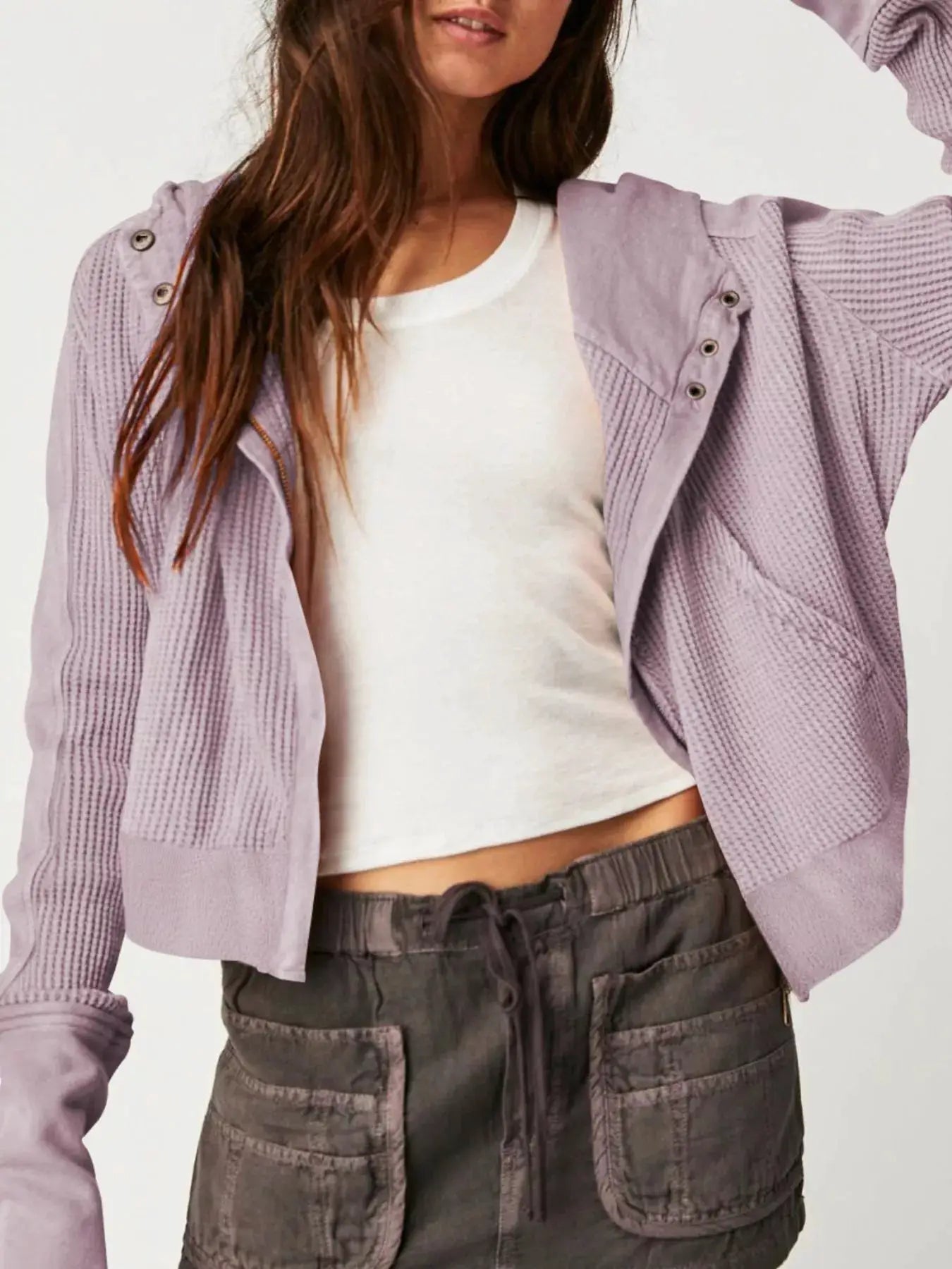 Waffle Knit Zip-Up Jacket - Bitsy Gypsy Boutique