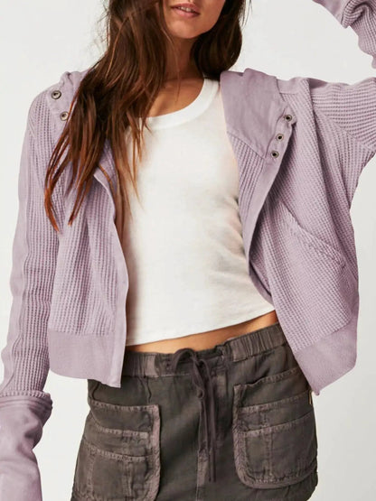 Waffle Knit Zip-Up Jacket - Bitsy Gypsy Boutique