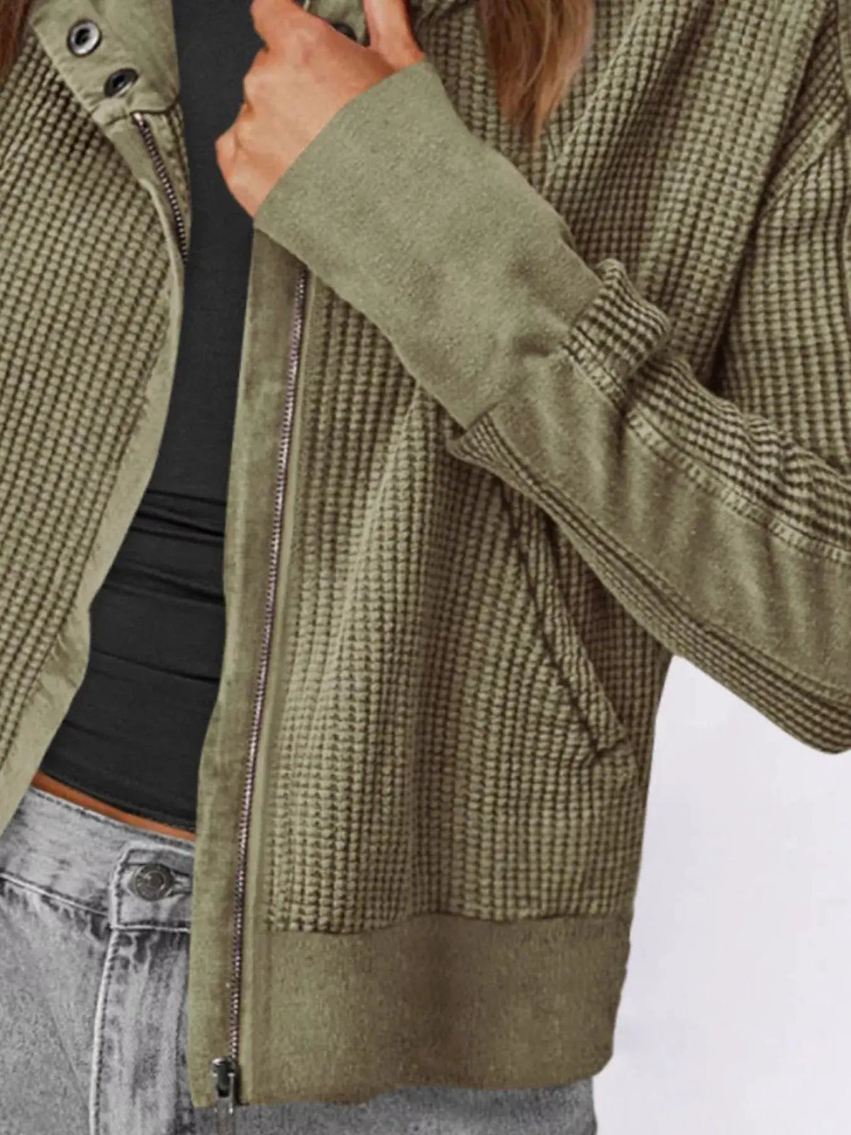 Waffle Knit Zip-Up Jacket - Bitsy Gypsy Boutique