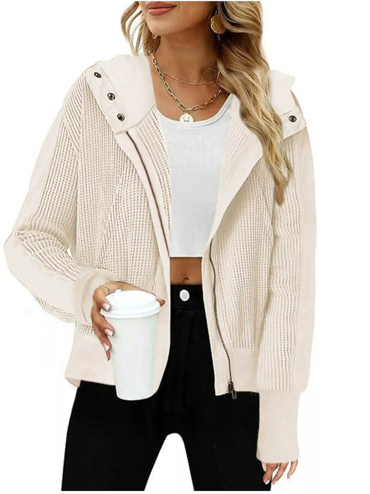 Waffle Knit Zip-Up Jacket - Bitsy Gypsy Boutique