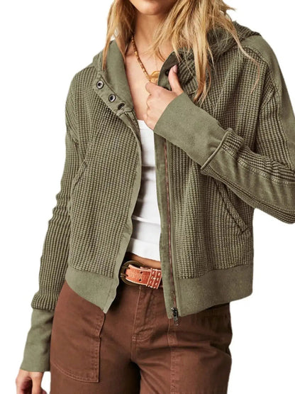 Waffle Knit Zip-Up Jacket - Bitsy Gypsy Boutique