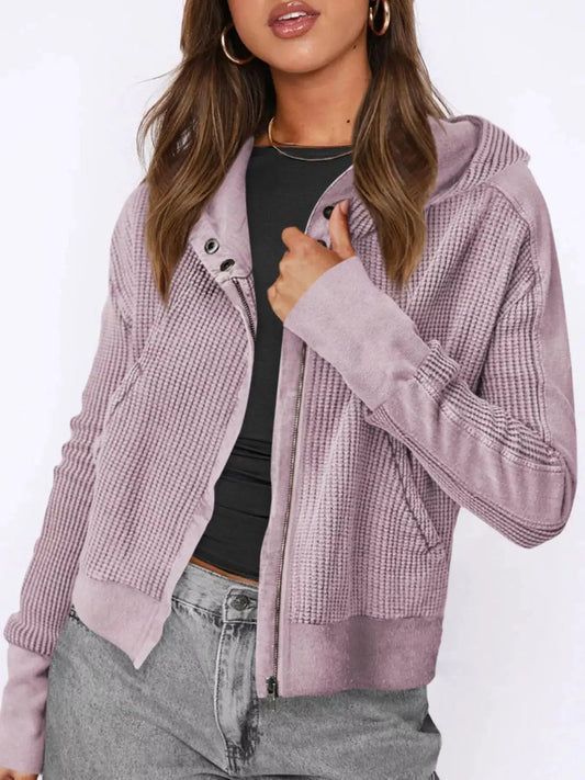 Waffle Knit Zip-Up Jacket - Bitsy Gypsy Boutique