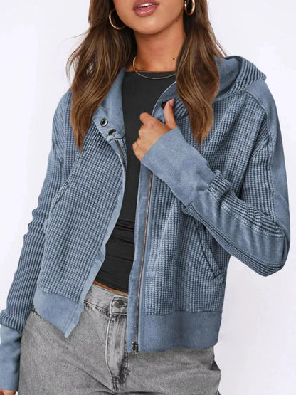 Waffle Knit Zip-Up Jacket - Bitsy Gypsy Boutique