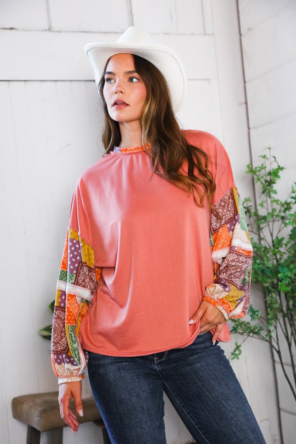 Wanderlust Patchwork Long Sleeve Top - Bitsy Gypsy Boutique
