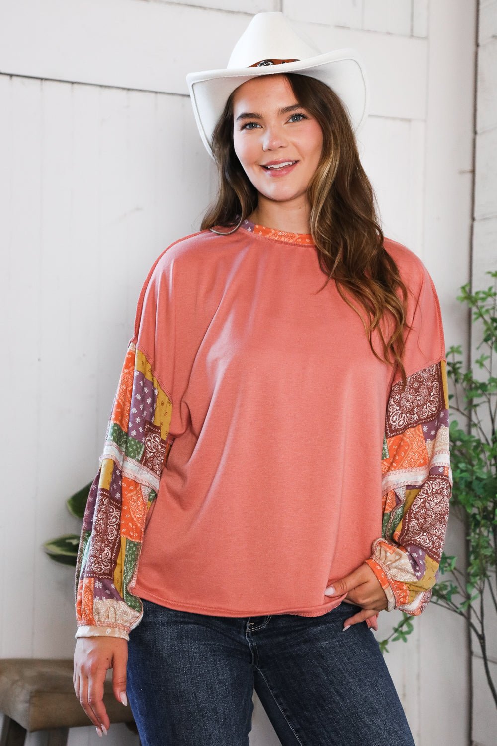 Wanderlust Patchwork Long Sleeve Top - Bitsy Gypsy Boutique