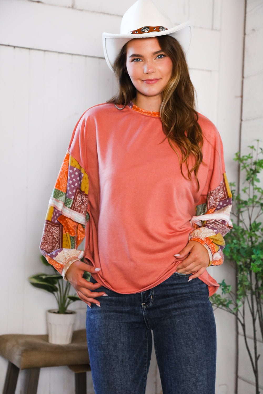 Wanderlust Patchwork Long Sleeve Top - Bitsy Gypsy Boutique