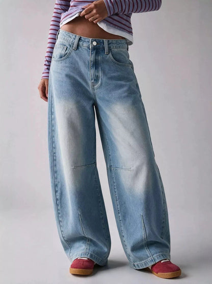 Washed Button Front High Waist Wide Leg Jeans - Bitsy Gypsy Boutique
