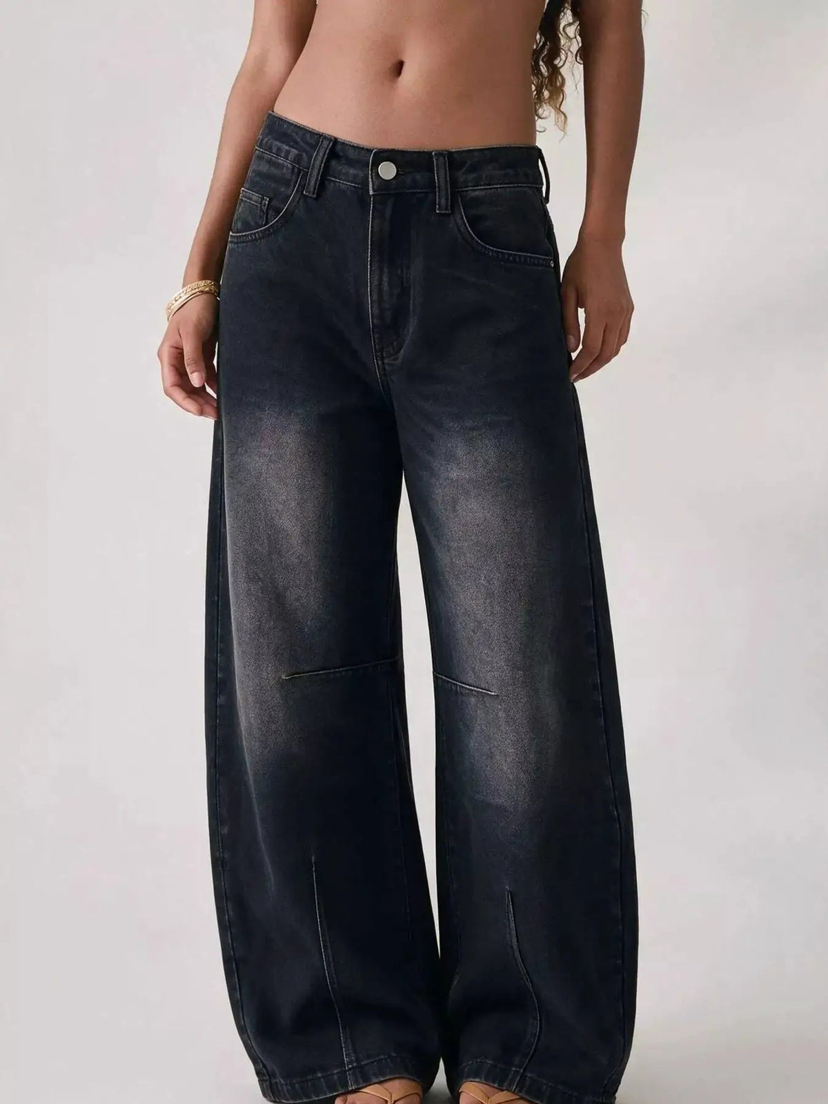 Washed Button Front High Waist Wide Leg Jeans - Bitsy Gypsy Boutique