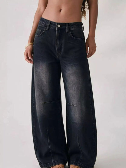 Washed Button Front High Waist Wide Leg Jeans - Bitsy Gypsy Boutique