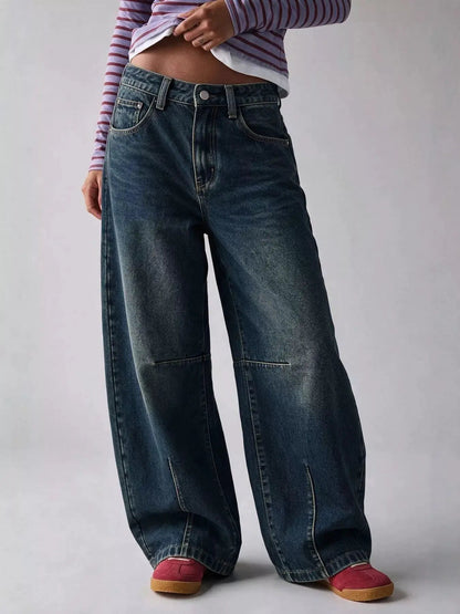 Washed Button Front High Waist Wide Leg Jeans - Bitsy Gypsy Boutique