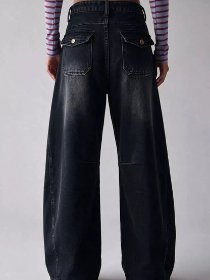 Washed Button Front High Waist Wide Leg Jeans - Bitsy Gypsy Boutique