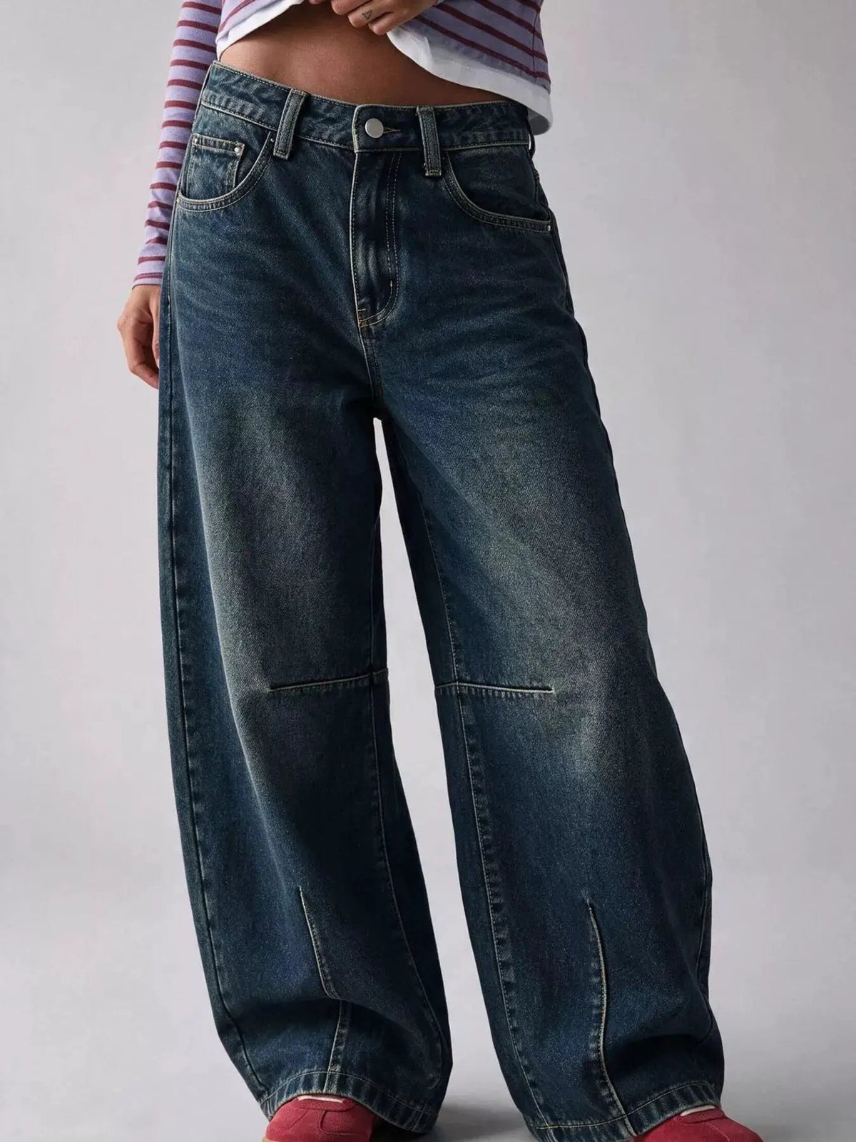 Washed Button Front High Waist Wide Leg Jeans - Bitsy Gypsy Boutique