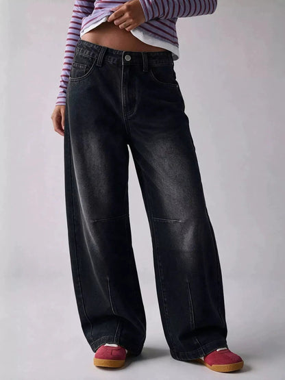 Washed Button Front High Waist Wide Leg Jeans - Bitsy Gypsy Boutique