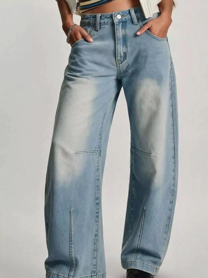 Washed Button Front High Waist Wide Leg Jeans - Bitsy Gypsy Boutique