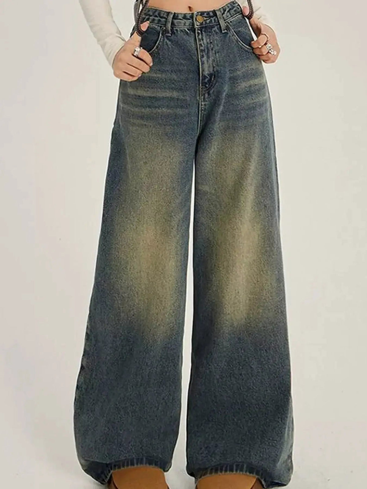 Washed Denim High Waist Wide Leg Jeans - Bitsy Gypsy Boutique