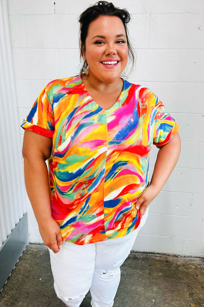 Watercolor Paint Strokes V Neck Top - Bitsy Gypsy Boutique