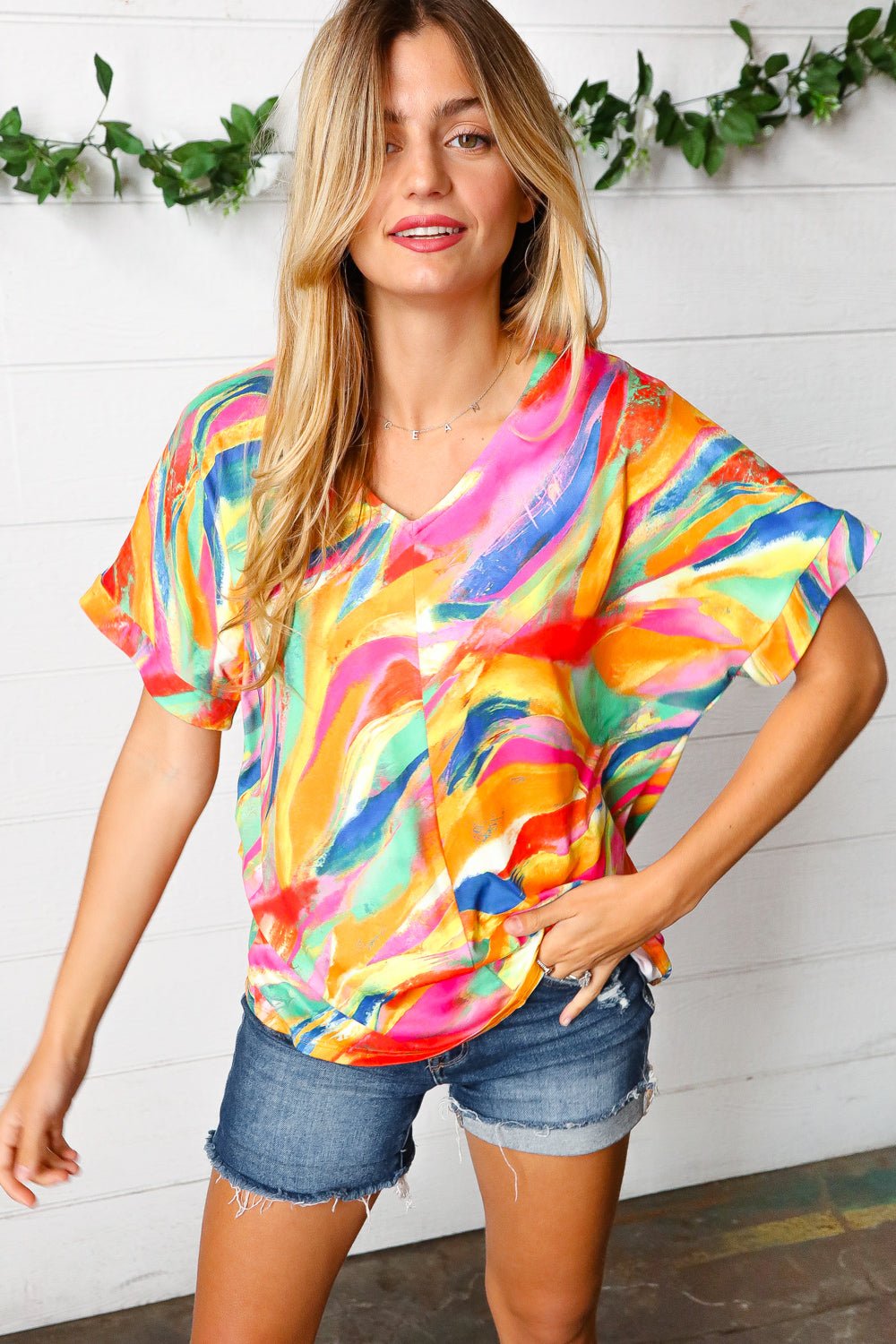 Watercolor Paint Strokes V Neck Top - Bitsy Gypsy Boutique