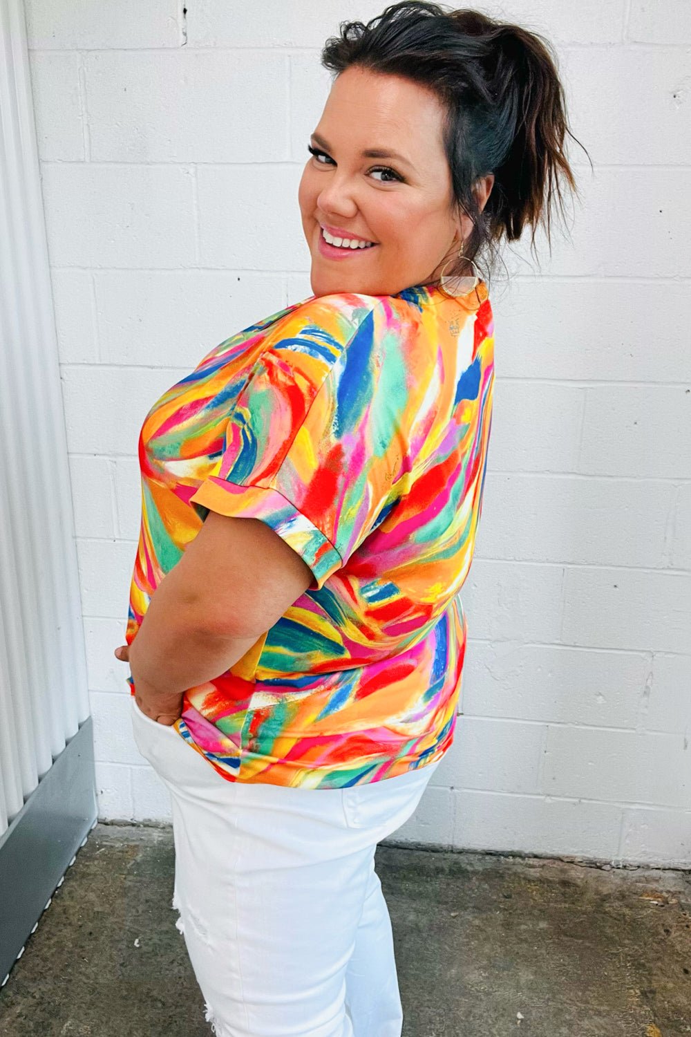 Watercolor Paint Strokes V Neck Top - Bitsy Gypsy Boutique