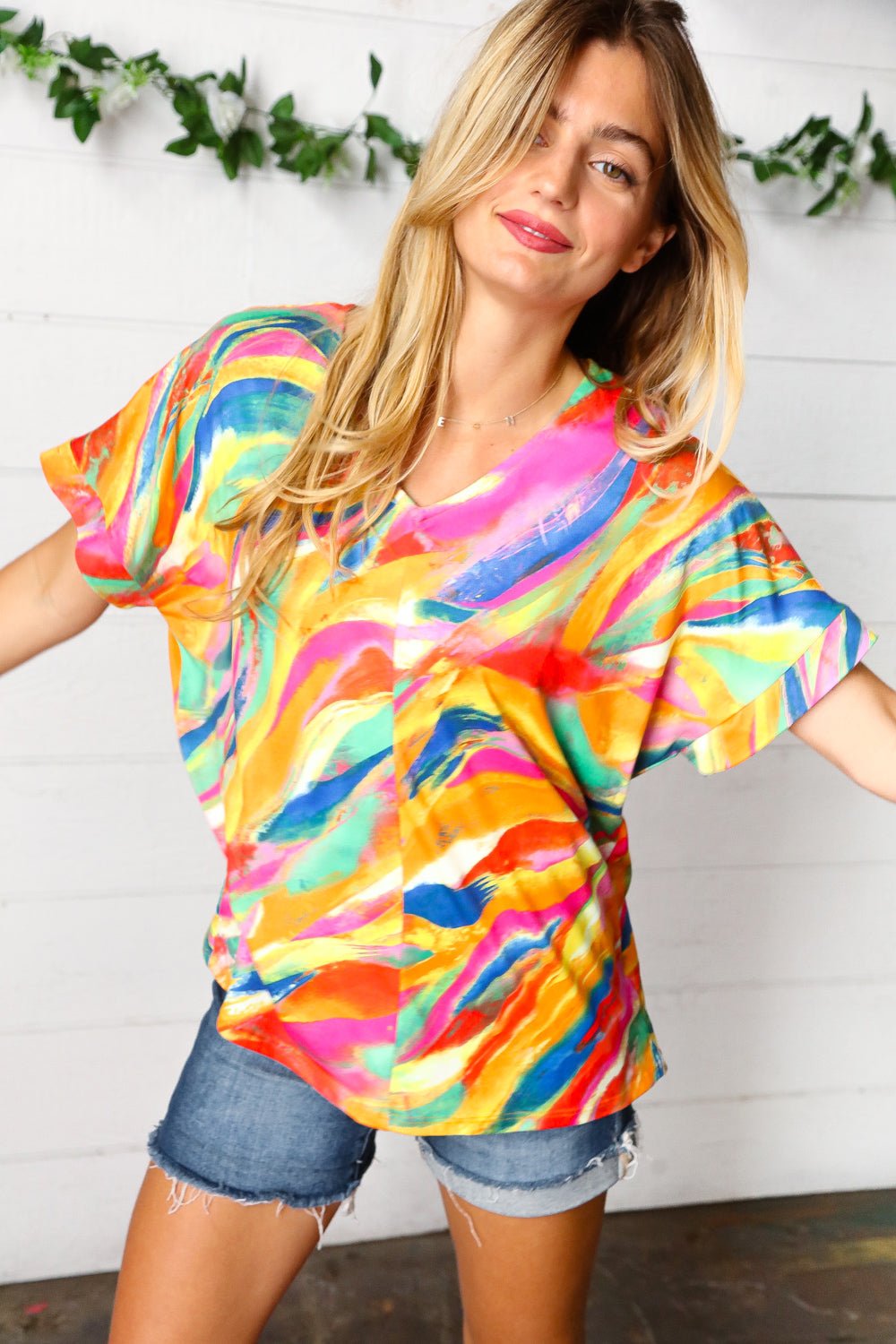 Watercolor Paint Strokes V Neck Top - Bitsy Gypsy Boutique