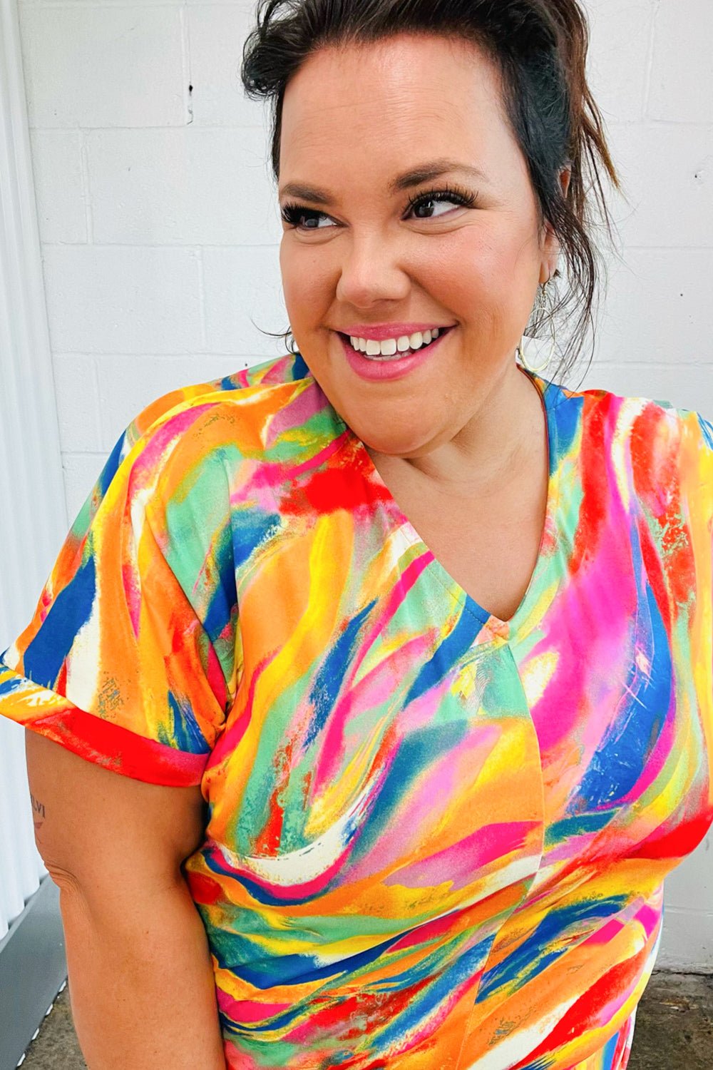 Watercolor Paint Strokes V Neck Top - Bitsy Gypsy Boutique