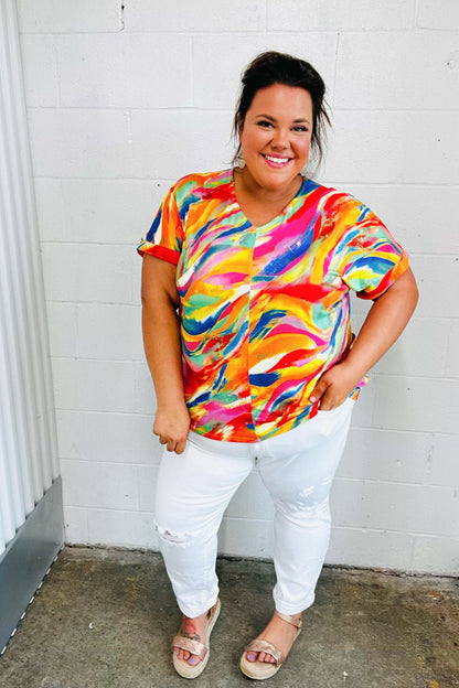 Watercolor Paint Strokes V Neck Top - Bitsy Gypsy Boutique