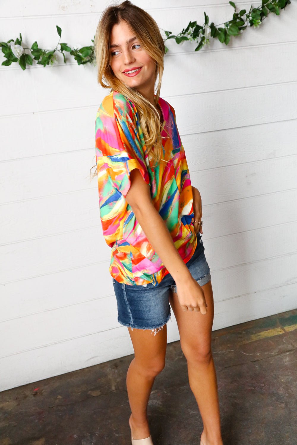 Watercolor Paint Strokes V Neck Top - Bitsy Gypsy Boutique