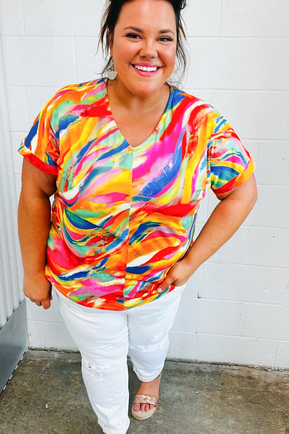 Watercolor Paint Strokes V Neck Top - Bitsy Gypsy Boutique