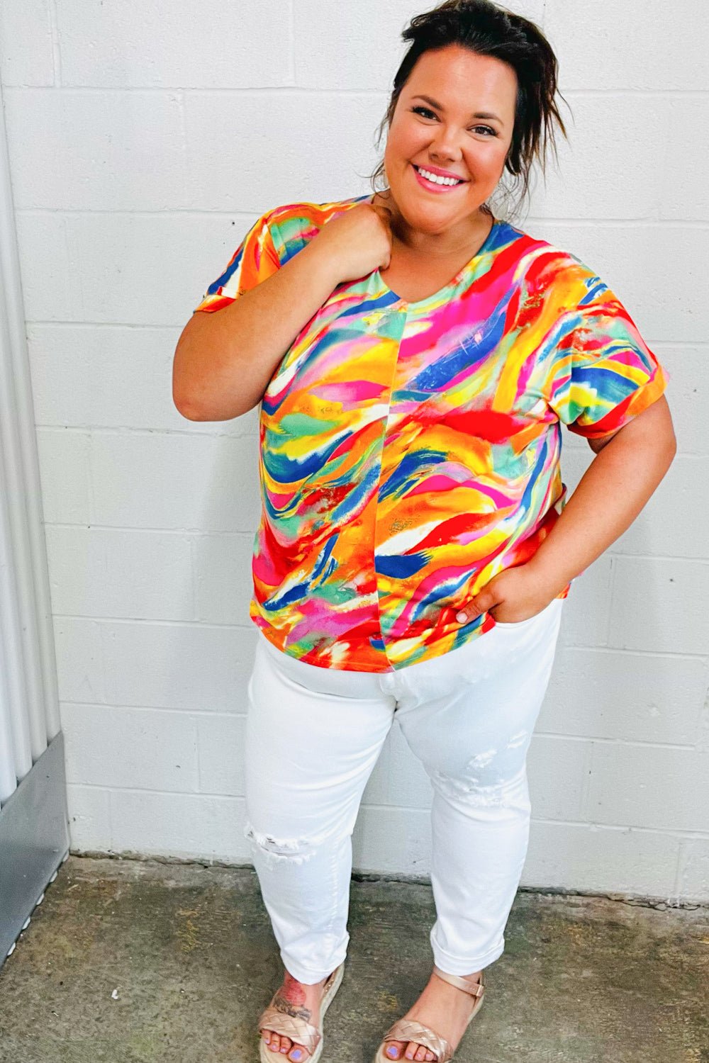 Watercolor Paint Strokes V Neck Top - Bitsy Gypsy Boutique