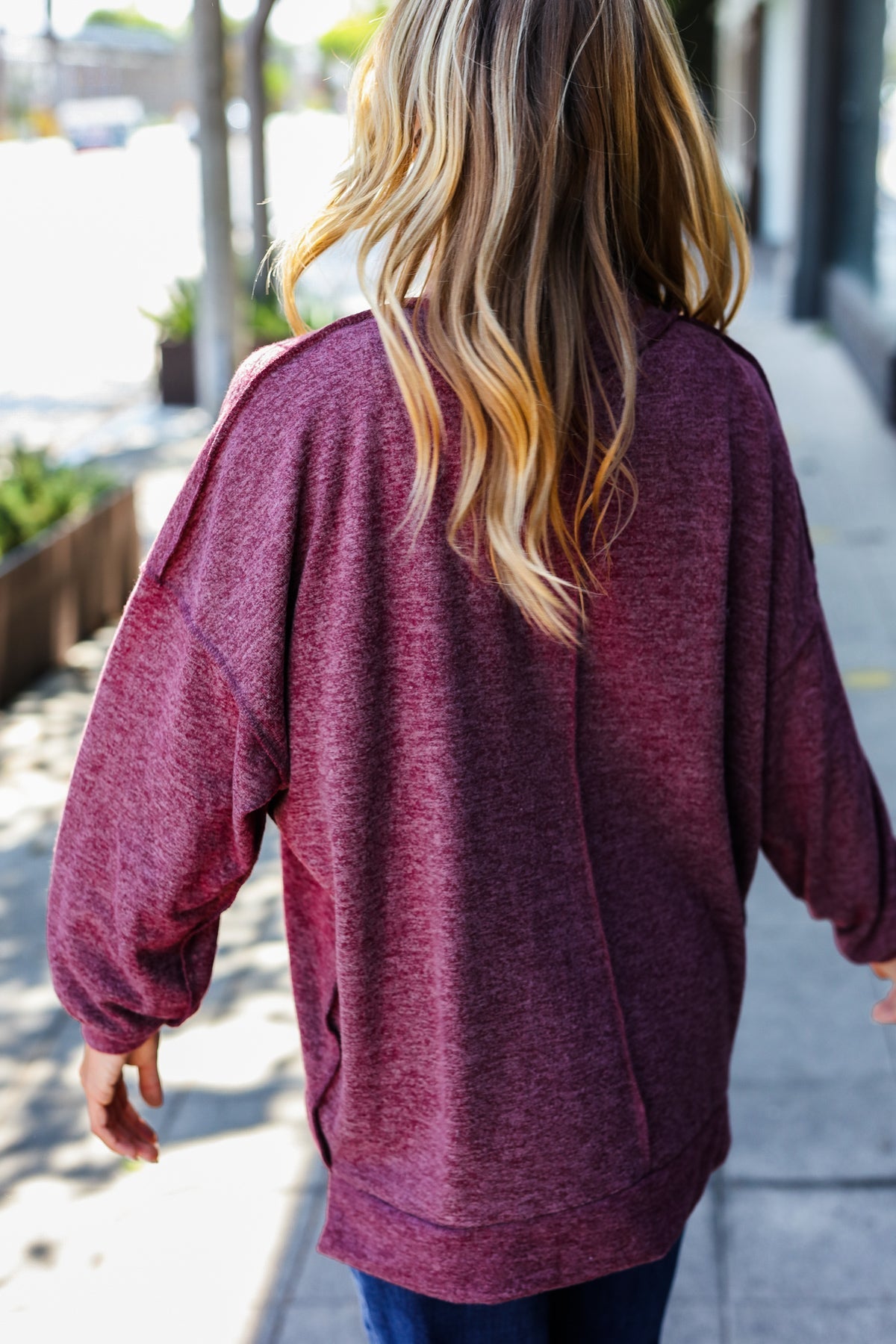 Weekend Ready Burgundy Brushed Mélange Mock Neck Sweater - Bitsy Gypsy Boutique