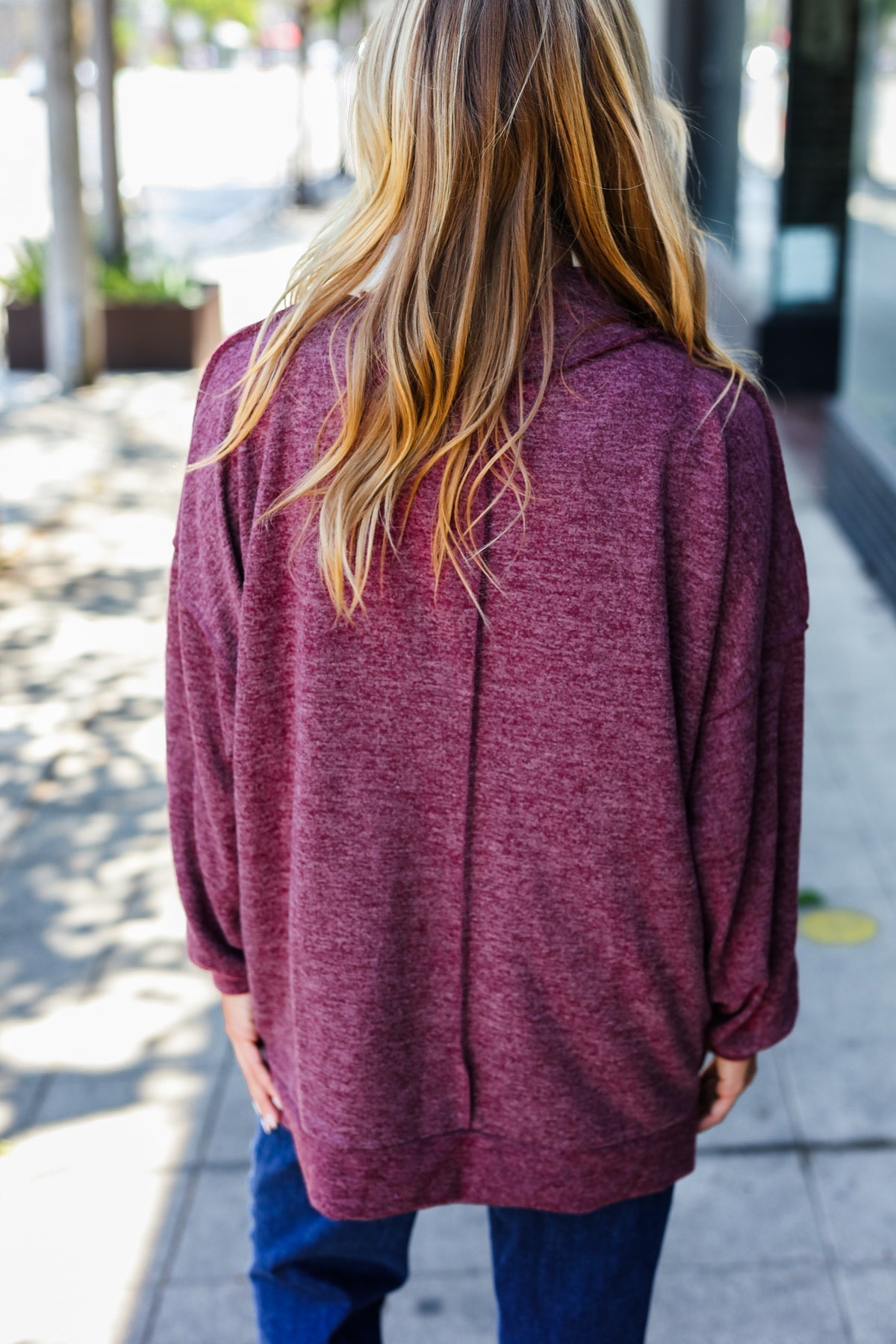 Weekend Ready Burgundy Brushed Mélange Mock Neck Sweater - Bitsy Gypsy Boutique