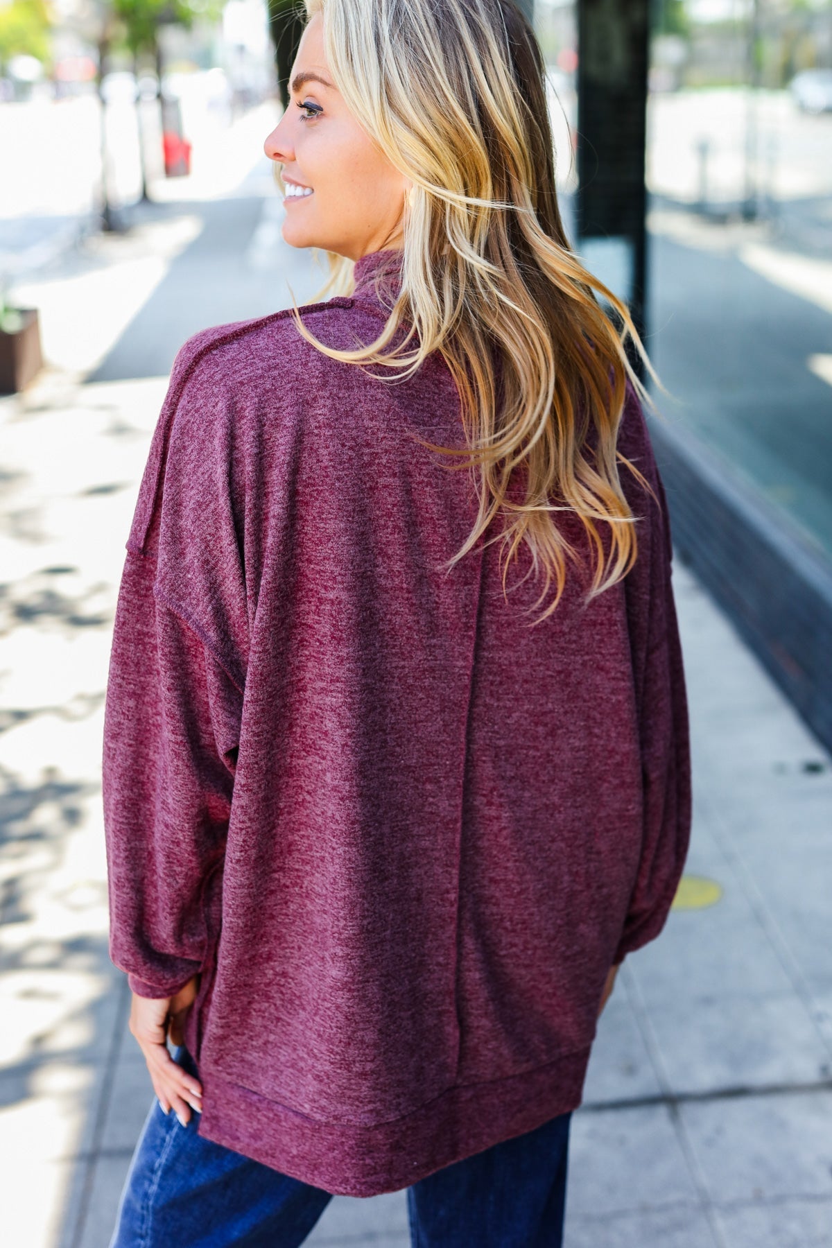 Weekend Ready Burgundy Brushed Mélange Mock Neck Sweater - Bitsy Gypsy Boutique