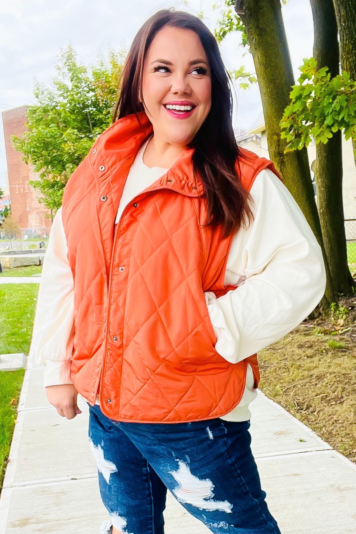 Weekend Ready Rust High Neck Snap Button Quilted Puffer Vest - Bitsy Gypsy Boutique