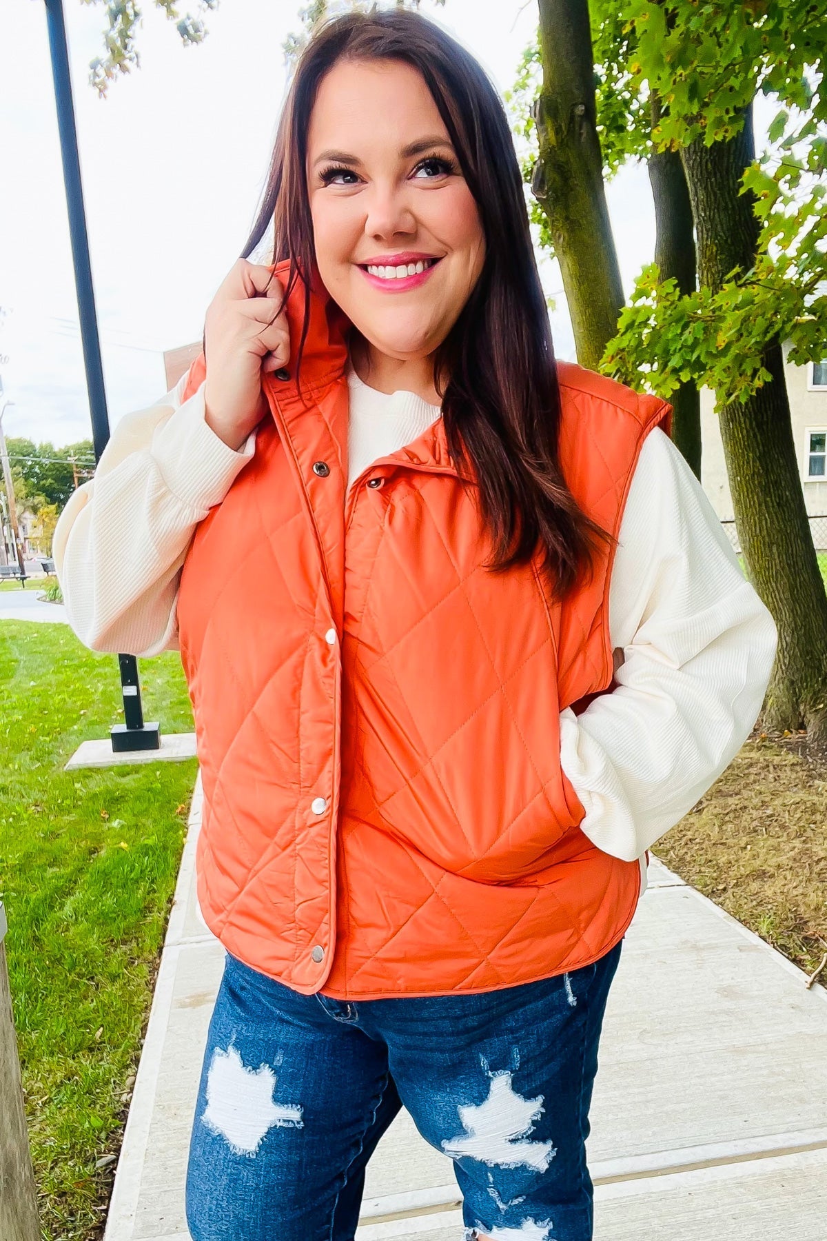 Weekend Ready Rust High Neck Snap Button Quilted Puffer Vest - Bitsy Gypsy Boutique