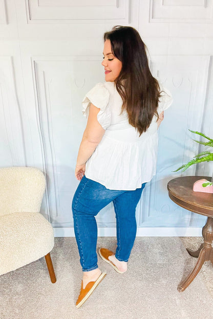 Weekend Ready Taupe Embroidered Notched Neck Babydoll Top - Bitsy Gypsy Boutique