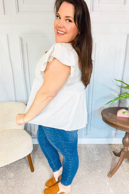 Weekend Ready Taupe Embroidered Notched Neck Babydoll Top - Bitsy Gypsy Boutique