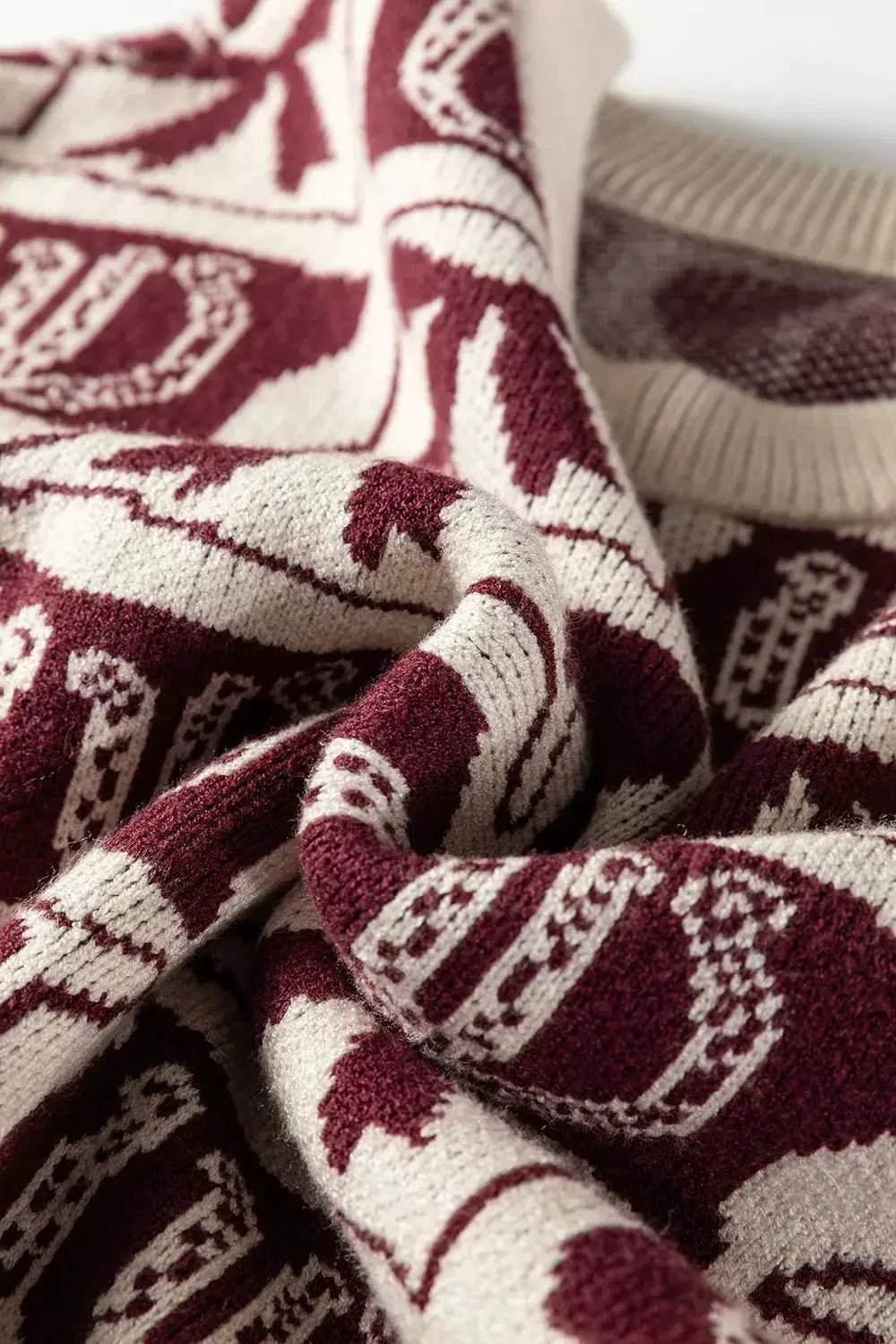 Western Bows Horseshoes Pattern Round Neck Sweater - Bitsy Gypsy Boutique