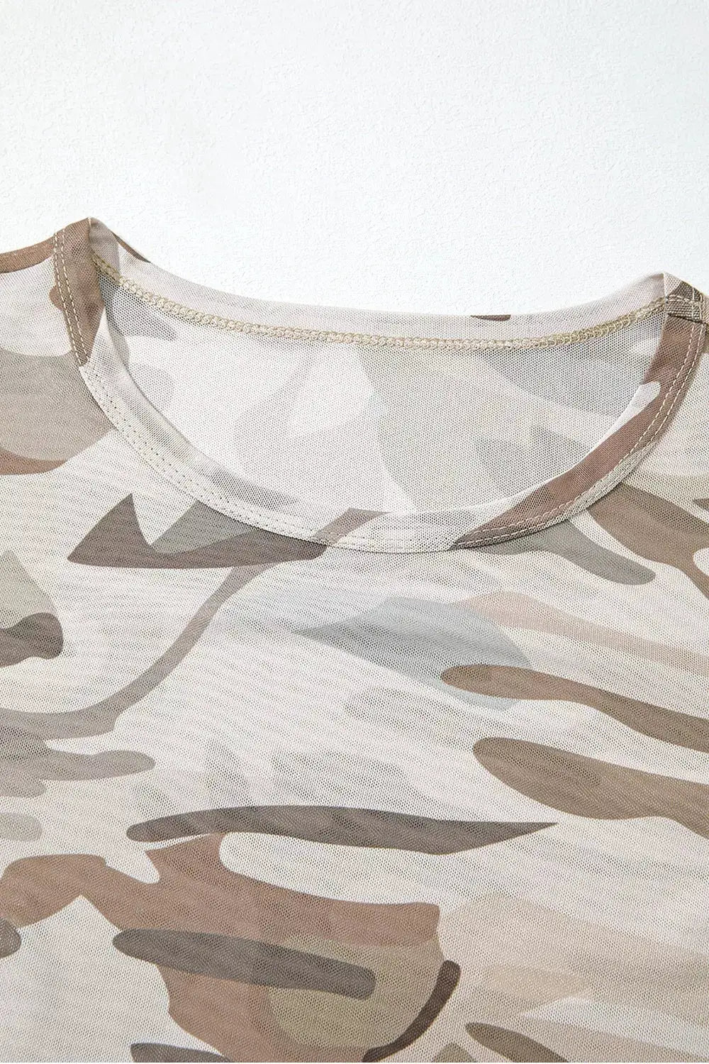 Western Camo Print Mesh Long Sleeve Top by Trendsi