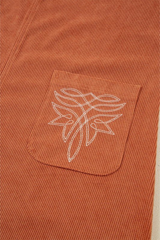 Western Corduroy Embroidered Patch Pocket Mini Dre - Bitsy Gypsy Boutique