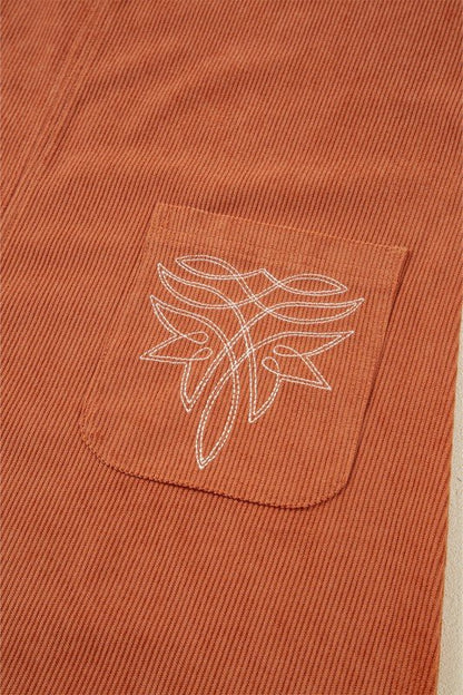 Western Corduroy Embroidered Patch Pocket Mini Dre - Bitsy Gypsy Boutique