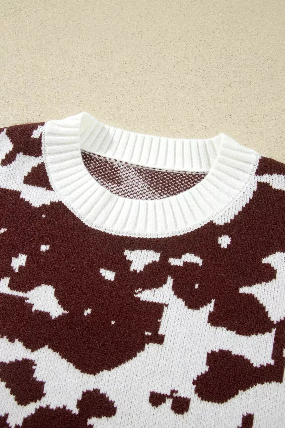 Western Print Cow Pattern Long Sleeve Round Neck Pullover Knitwear Sweater - Bitsy Gypsy Boutique