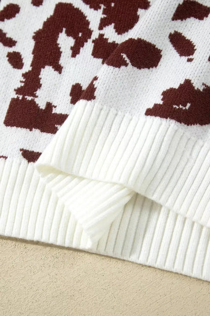 Western Print Cow Pattern Long Sleeve Round Neck Pullover Knitwear Sweater - Bitsy Gypsy Boutique