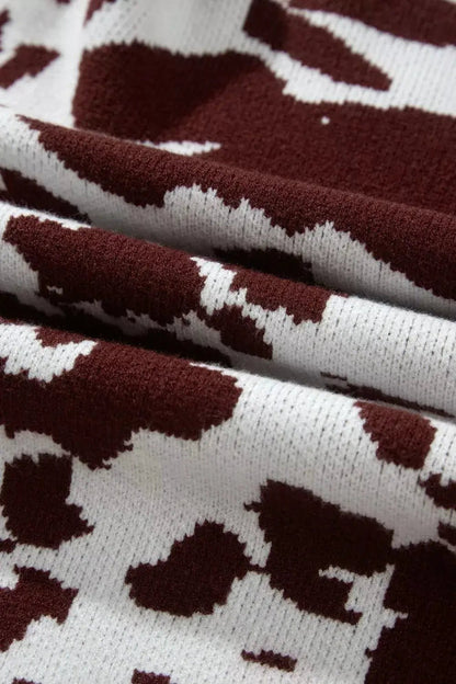 Western Print Cow Pattern Long Sleeve Round Neck Pullover Knitwear Sweater - Bitsy Gypsy Boutique