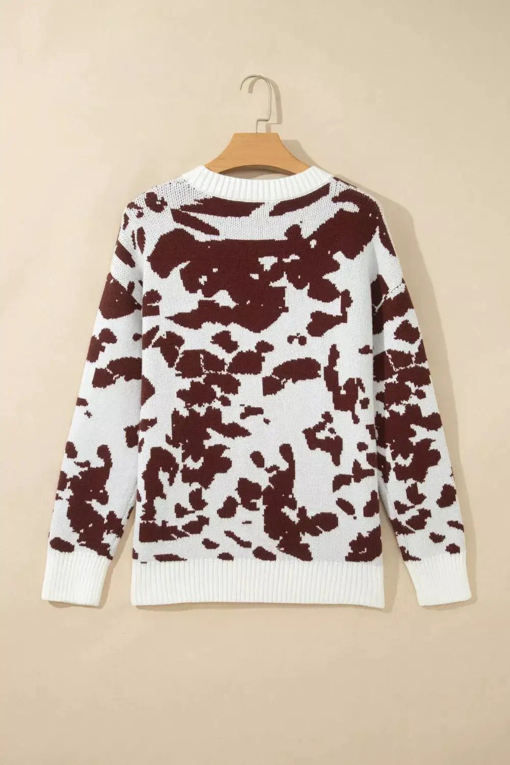 Western Print Cow Pattern Long Sleeve Round Neck Pullover Knitwear Sweater - Bitsy Gypsy Boutique