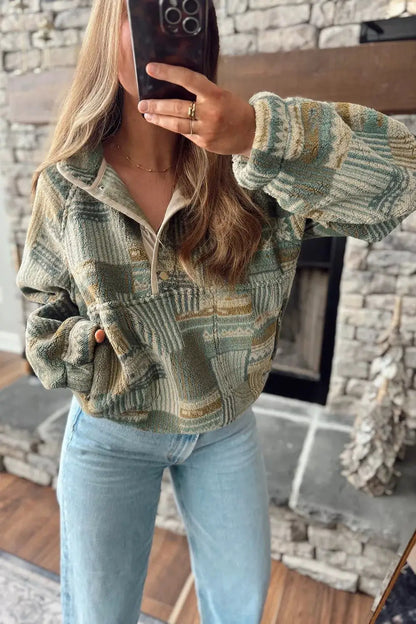 Western Print Fleece Long Sleeve Casual Fit Sweatshirt by Trendsi