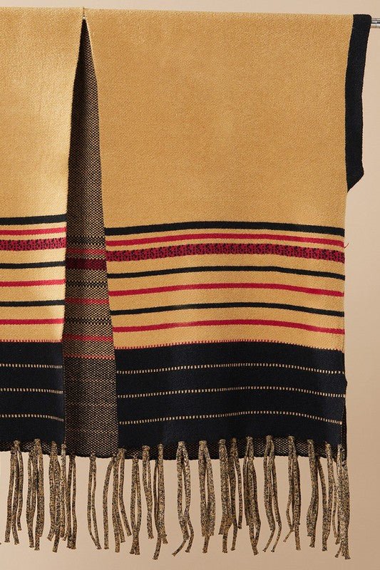 Western Striped Fringed Ruana Poncho Cardigan - Bitsy Gypsy Boutique