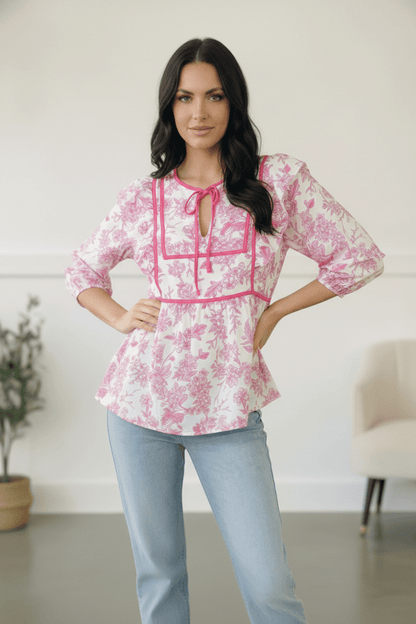Where is the Garden Party Tie Blouse - Bitsy Gypsy Boutique