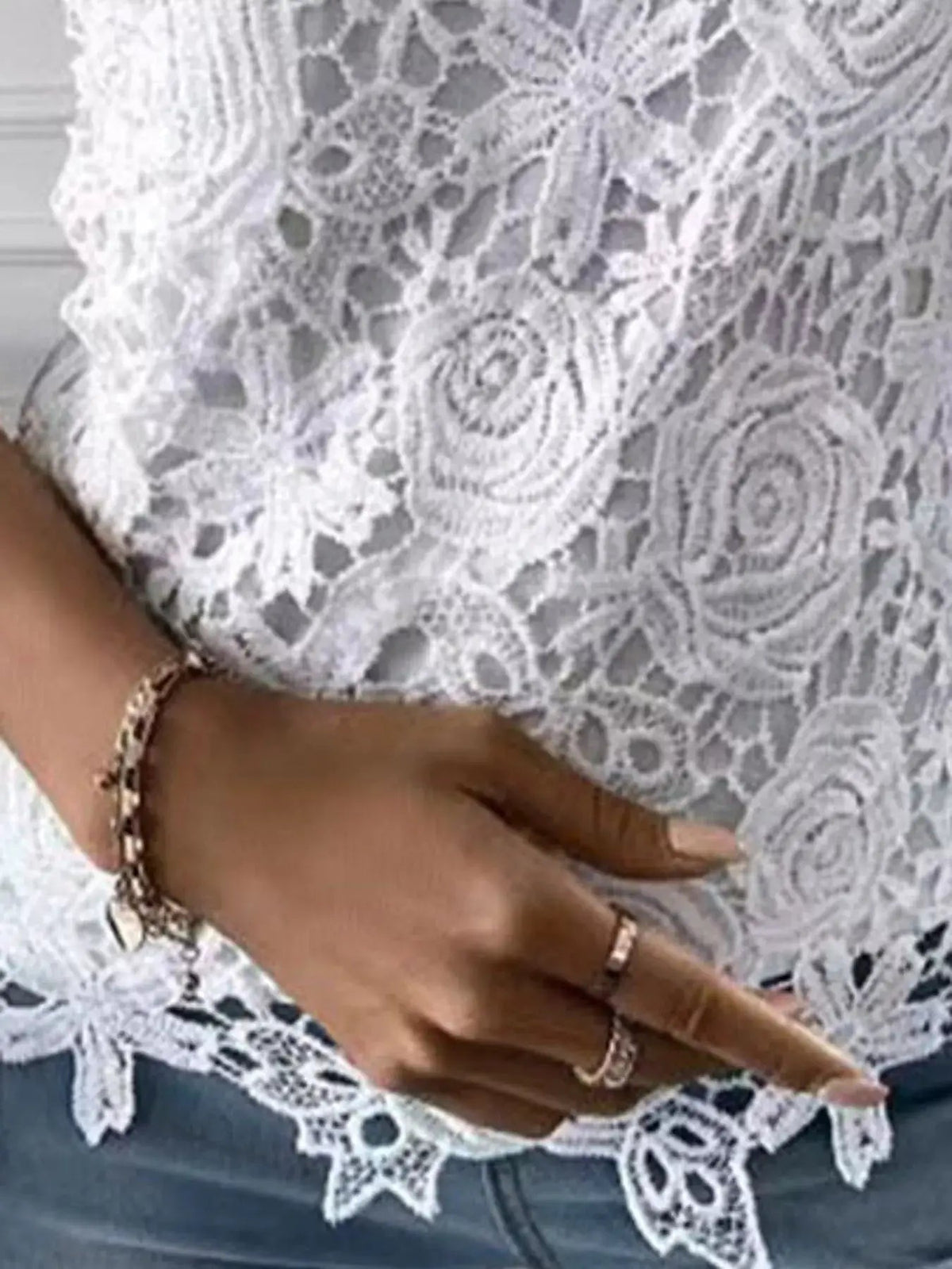 White Floral Openwork Lace Short Sleeve Blouse - Bitsy Gypsy Boutique