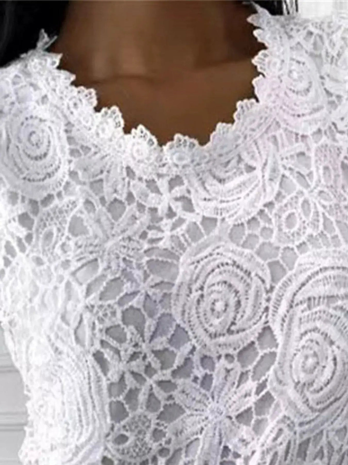 White Floral Openwork Lace Short Sleeve Blouse - Bitsy Gypsy Boutique